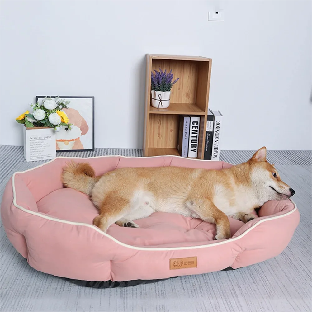 lit chien rose clair velours côtelé taille xl xxl coussin amovible confortable uni mecanical