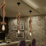 lampe suspendue corde tressée vintage marron clair boules finition chambre principale led flux lumineux