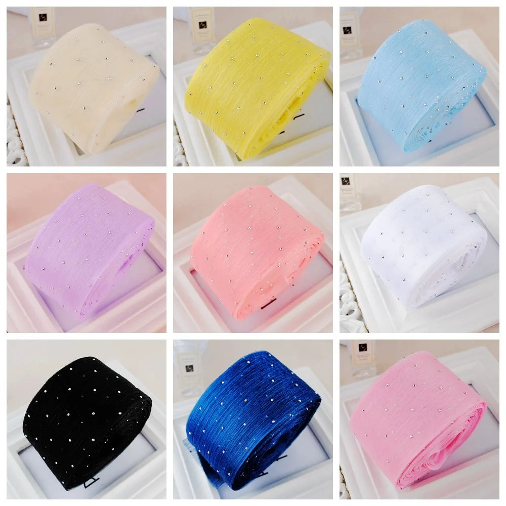 ruban décoratif polyester points strass dorés moderne élégant blanc jaune violet rose
