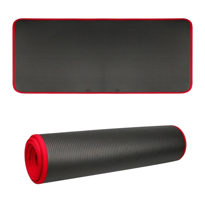 tapis yoga épais 10mm antidérapant absorbant sueur poignée moderne noir rouge rayures horizontales