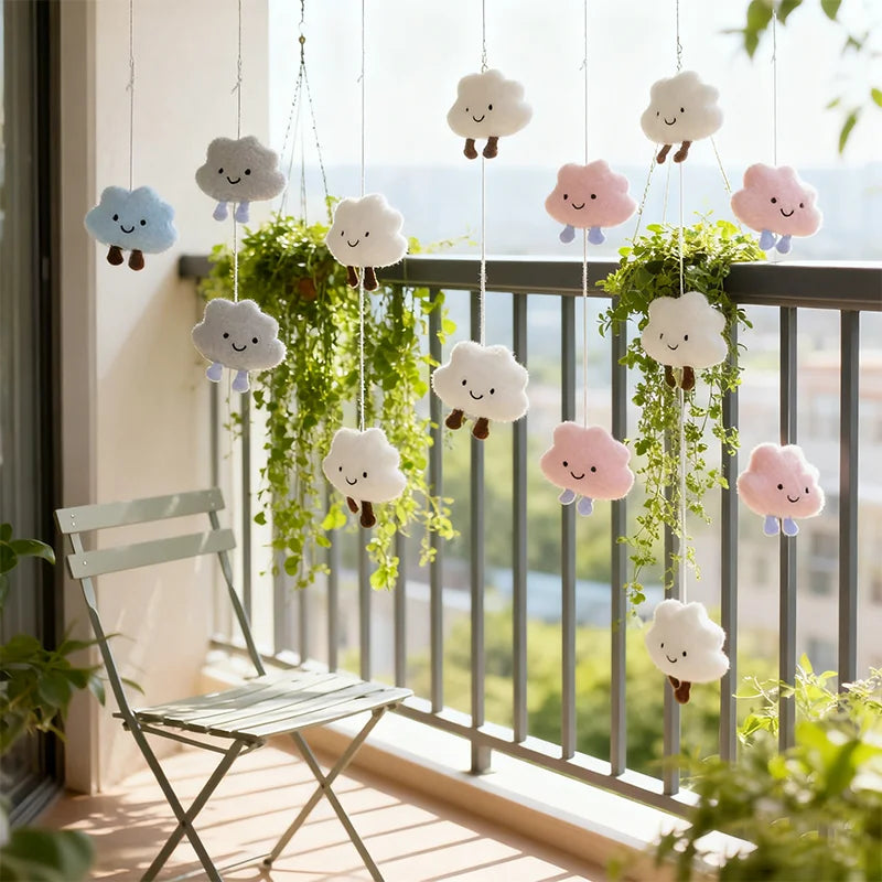 rideau suspendu decoration nuages personnages doux bleu blanc rose enfant féminin aspect laineux opacité