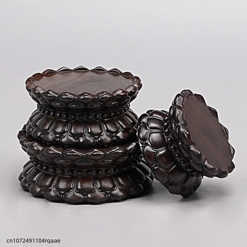 support statue bois marron relief pétales artisanal traditionnel décoration intérieure stand figuration crafts display
