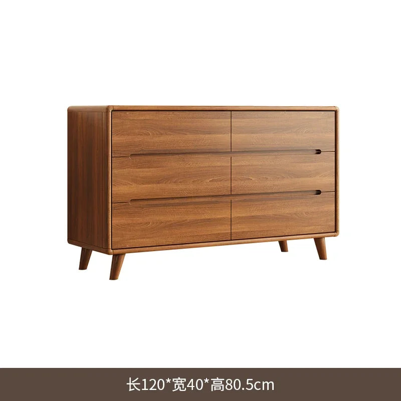 commode chêne foncé tiroirs modernes pieds bois poignées noires chambre salon