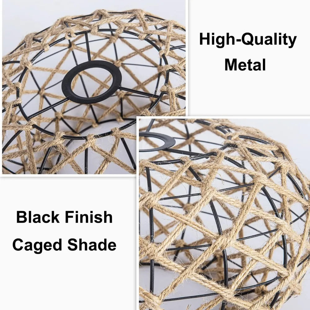lampe suspendue tissage main cordes chanvre cadre métallique boho rustique naturel bois