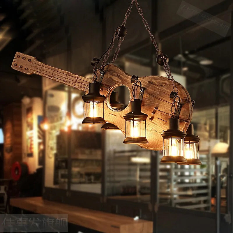 suspension lumineuse bois naturel ampoule filament industriel rustique verre translucide