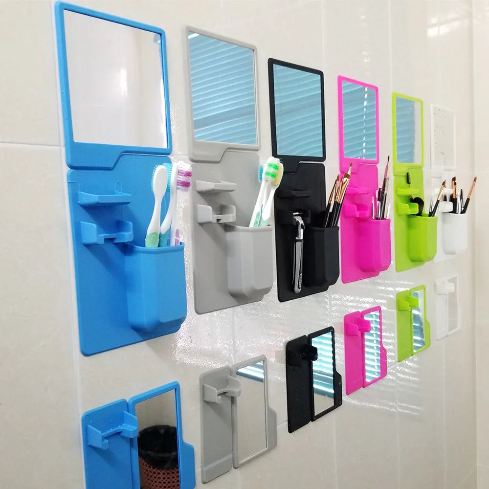porte accessoires salle bain moderne adhésif brosse dents brosse maquillage rasoir tube dentifrice flacon