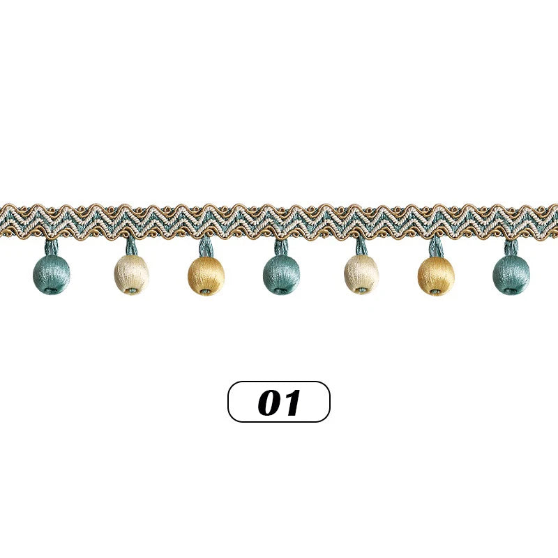 ruban rideau pompons vert doré élégant décoration partie zigzag coton polyester