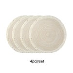 tapis table tressés spirale concentrique marron clair beige franges blanches rustiques naturels 38cm 4pcs
