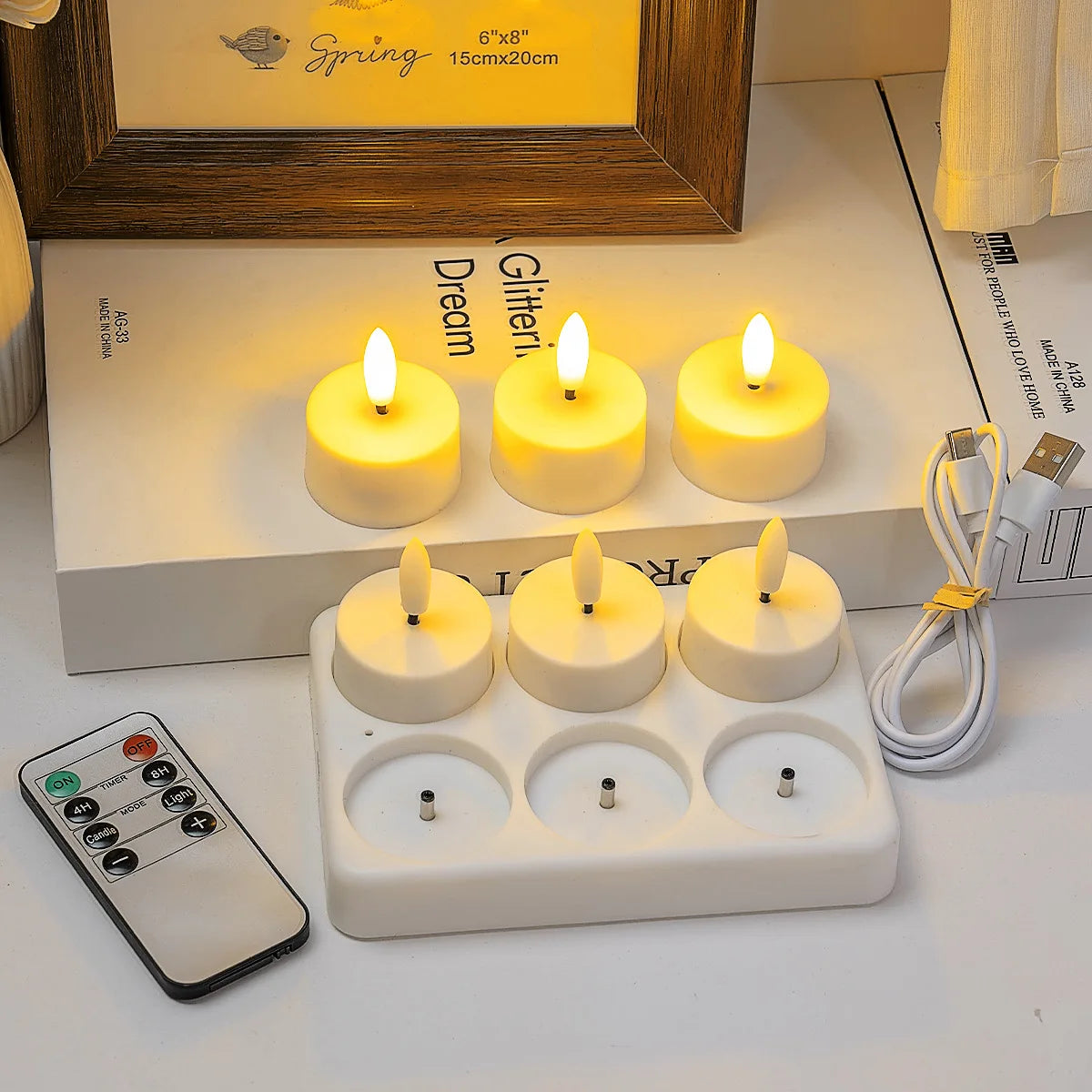 bougies led rechargeables blanc modernes télécommande boîte rangement câble usb 12pcs 4pcs 6pcs
