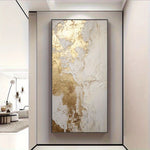 tableau abstrait contemporain toile texturée blanc doré salon chambre sans cadre vertical