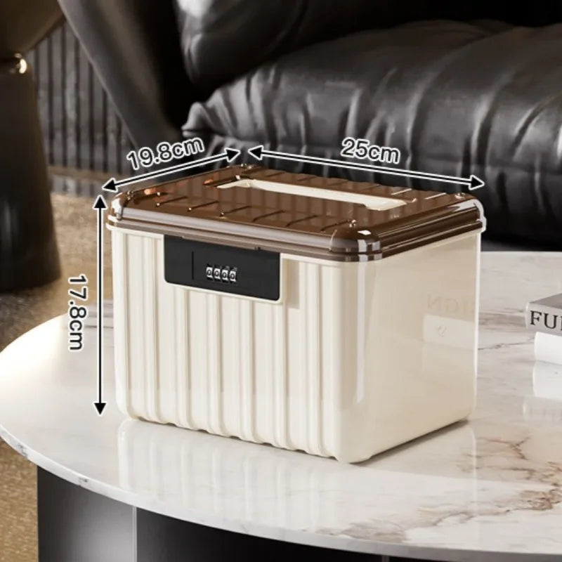 boîte rangement bijoux serrure combinaison moderne beige rayures poignée storage boxABS