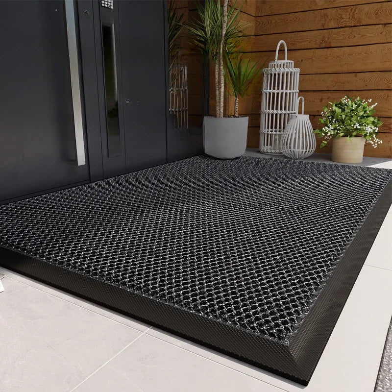 tapis porte d'entrée antidérapant noir gris bleu texture tridimensionnelle moderne minimaliste