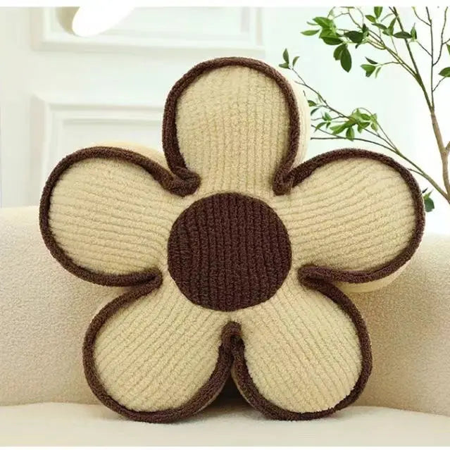 coussin moderne fleurs arrondies bordure blanche couleur noir blanc jaune rose grisclair