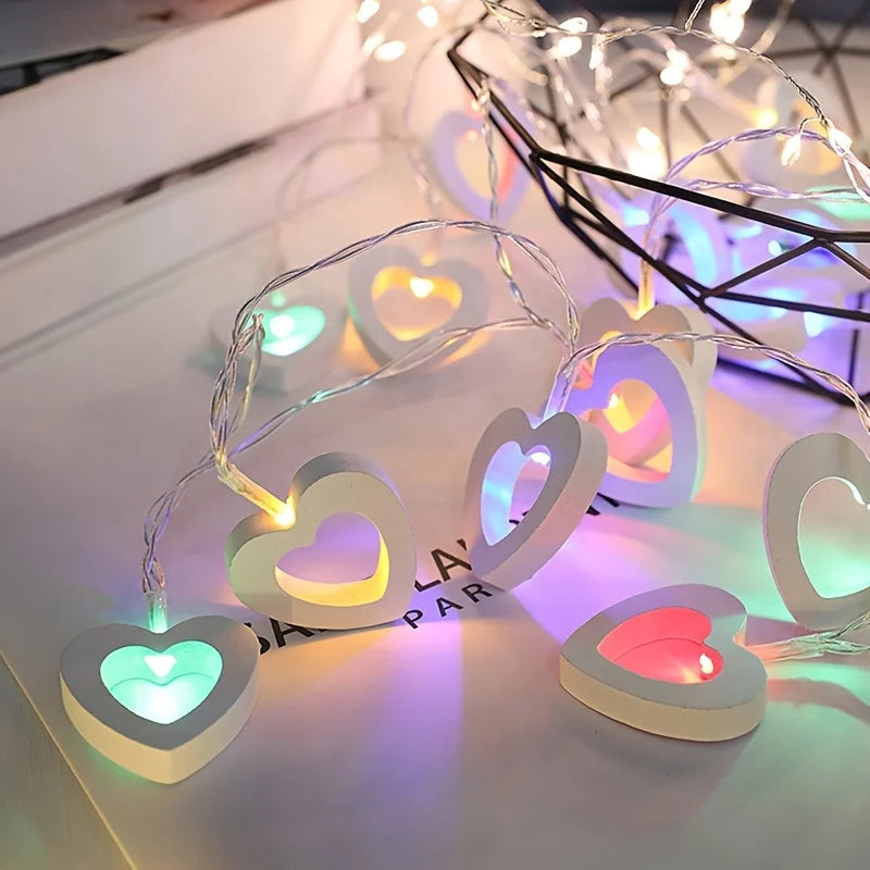 Guirlande lumineuse cœur bois multicolore pour mariage