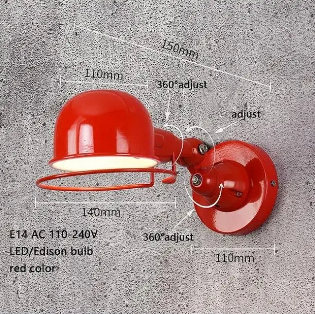 lampe murale articulée industrielle moderne vert gris blanc rouge noir opacité LED Edison