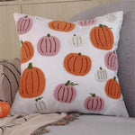coussin carré halloween citrouilles feuilles deco moderne blanc opacité jacquard polyester fixations