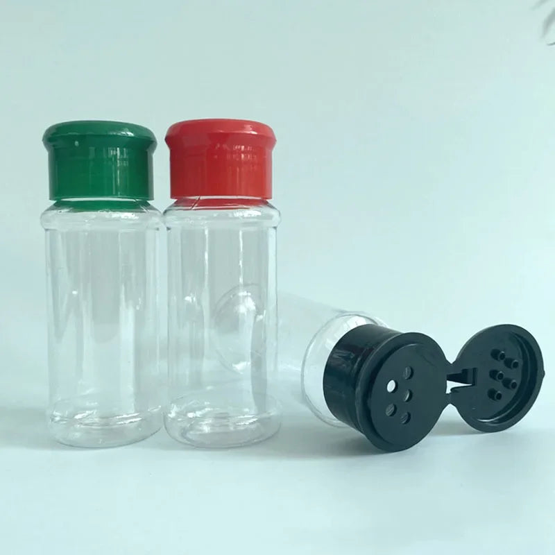 bouteilles condiments transparentes moderne rouge vert noir capsules ajustement épices cuisine stockage