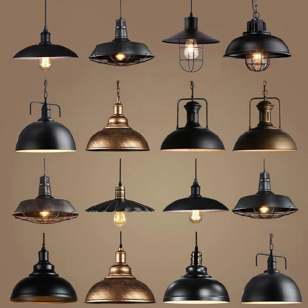 suspension industrielle vintage métal noir ampoule e27 salon chambre hallhôtel led echangée