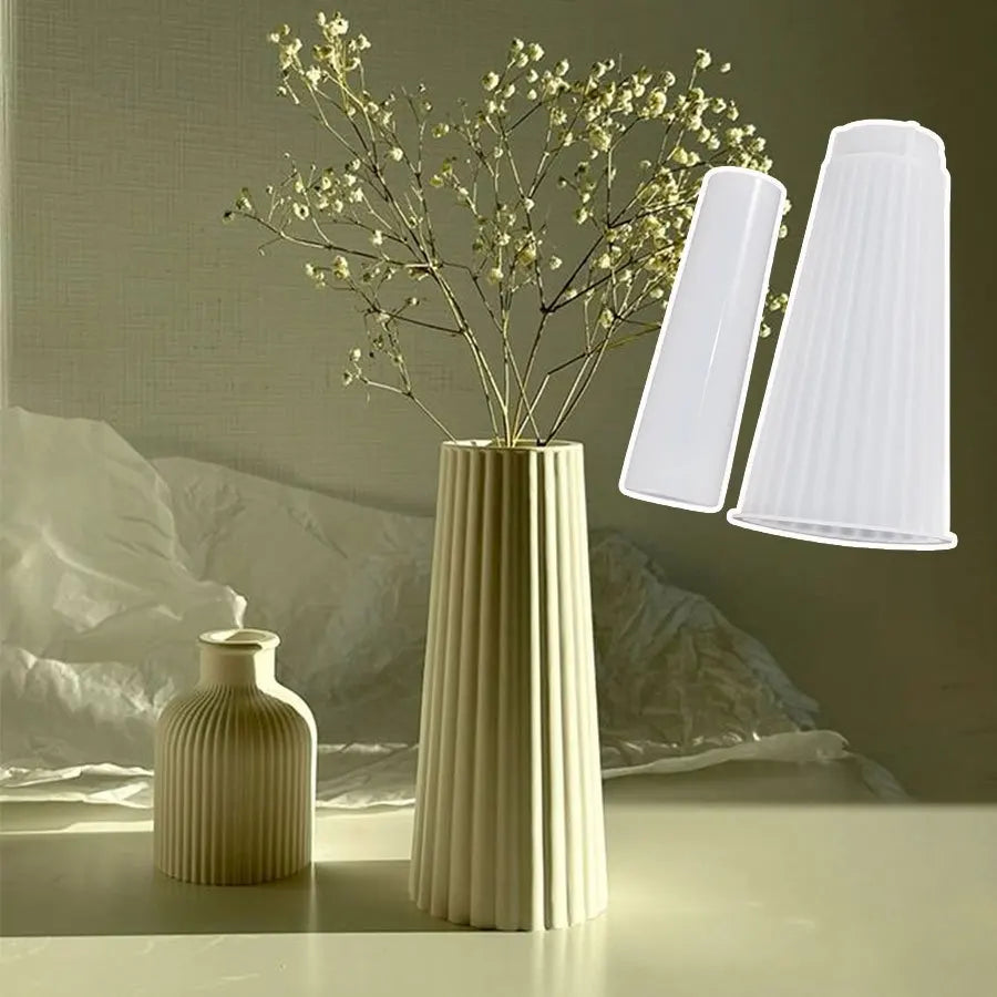 moules silicone rayés vases béton artisanat ciment plâtre modernes minimalistes deux pièces différentes tailles