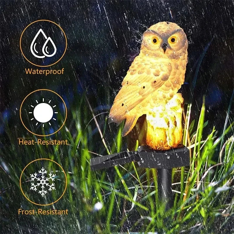 hibou solaire blanc marron moderne panneau solaire led lumineux jardin extérieur ip65 étanche