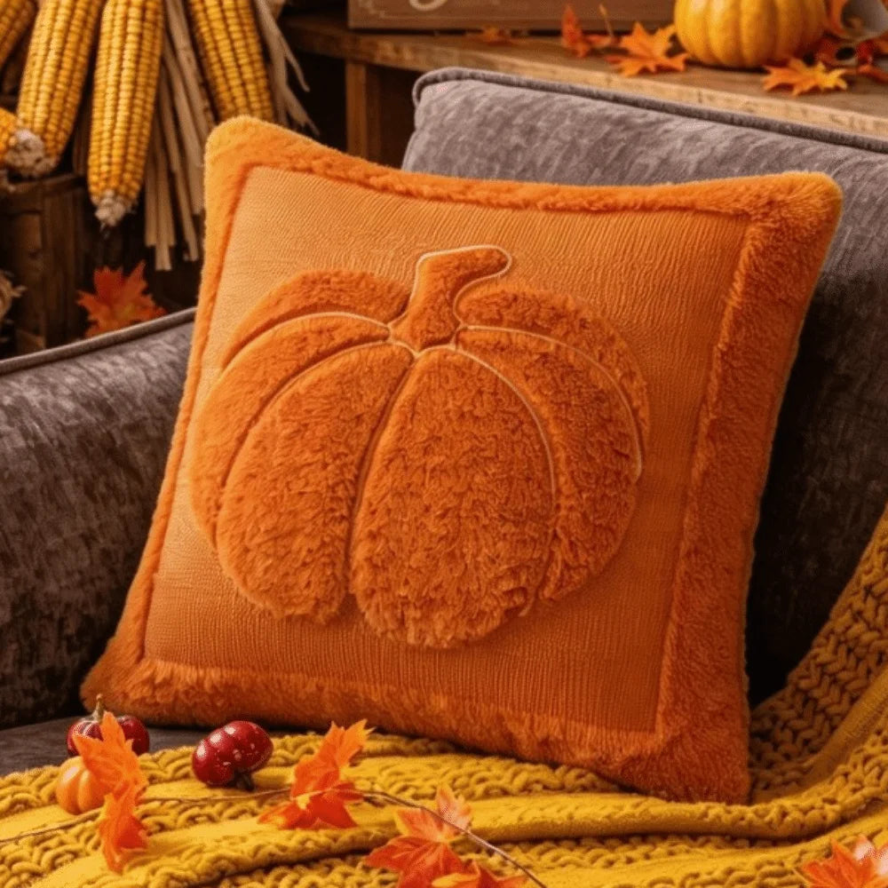 taies d'oreiller citrouille orange beige motifs imprimés jacquard doux polyester opaques maison