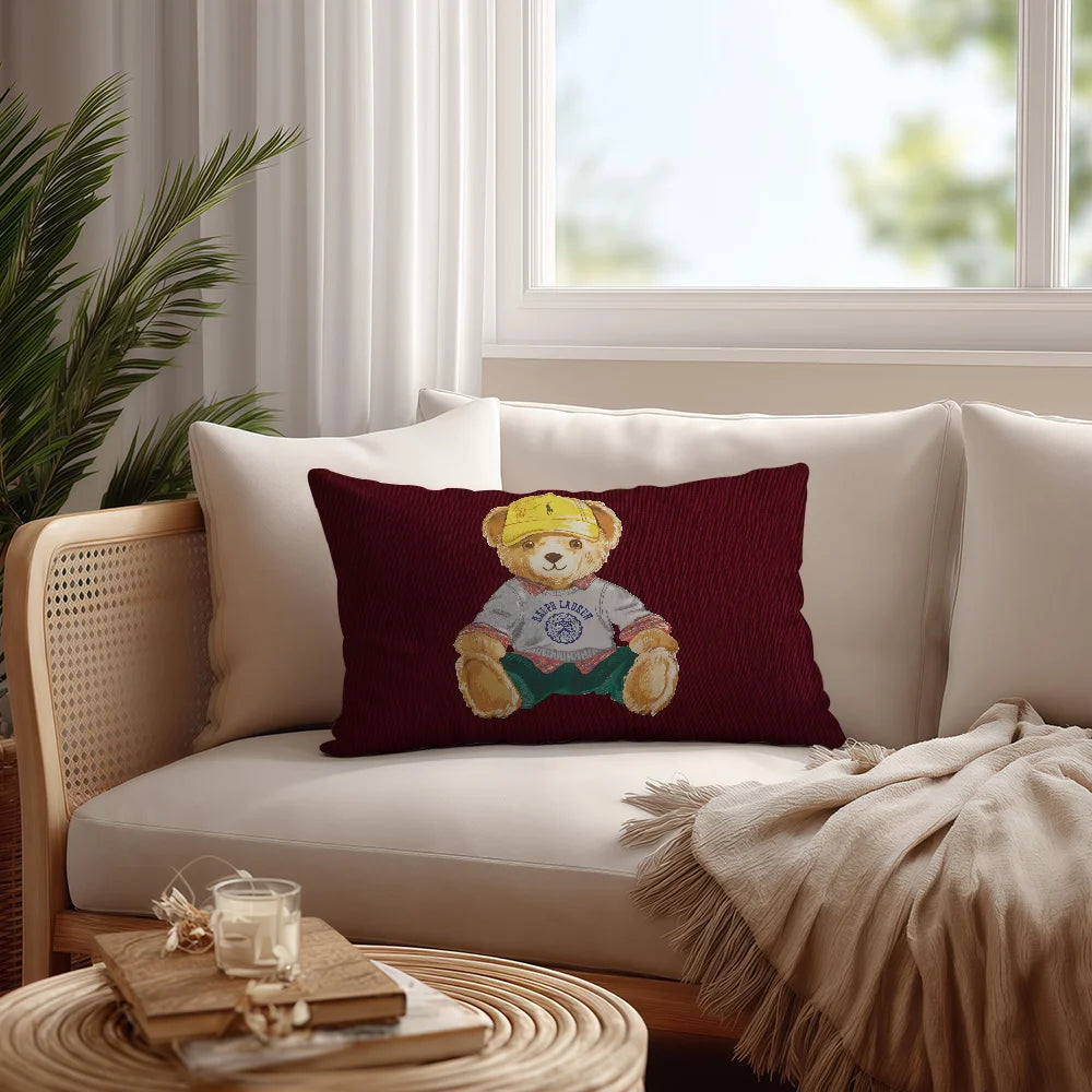 housse coussin ours peluche rouge noir polyester imprimé vintage élégant 30x50cm 40x60cm 50x70cm 48x74cm