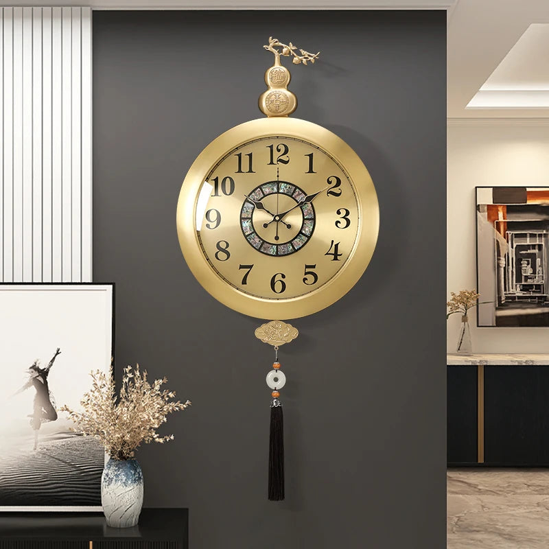 horloge murale or chinois moderne ornements fleurs arabes noirsOpaque