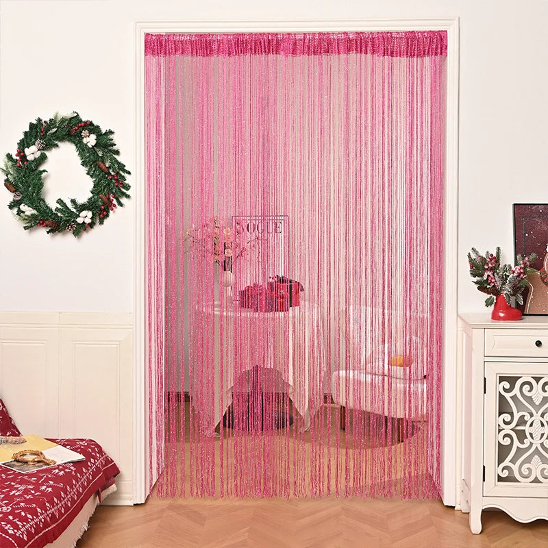 rideau porte transparent franges decoratif or violet rose moderne chambre