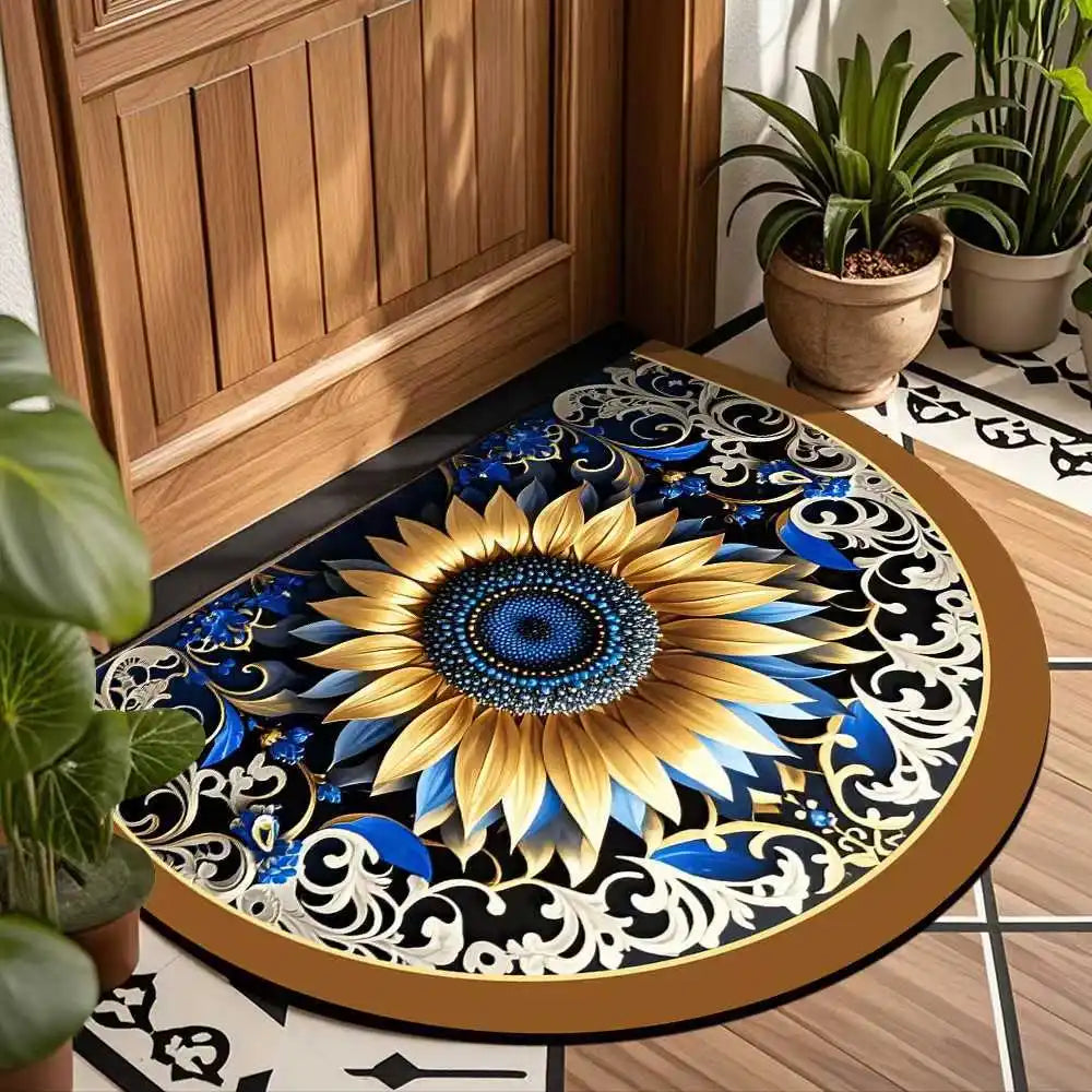 tapis d'entrée moderne bleu orange marron spirale antidérapant facile entretenir intérieur extérieur