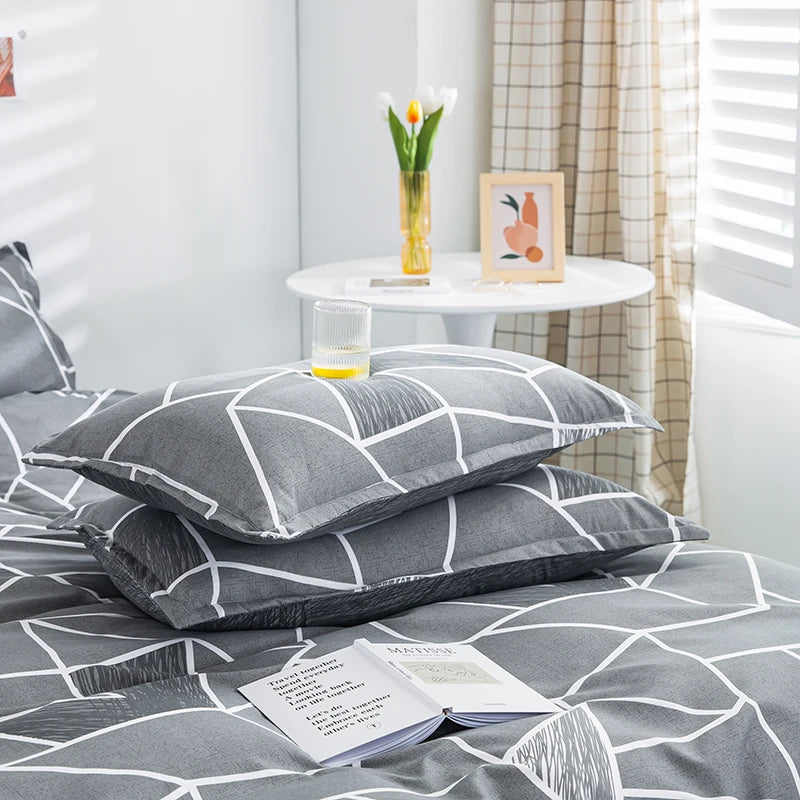 taies d'oreiller rectangulaires motif géométrique carreaux gris moderne 100% polyester 48x74cm enveloppe double inclusion