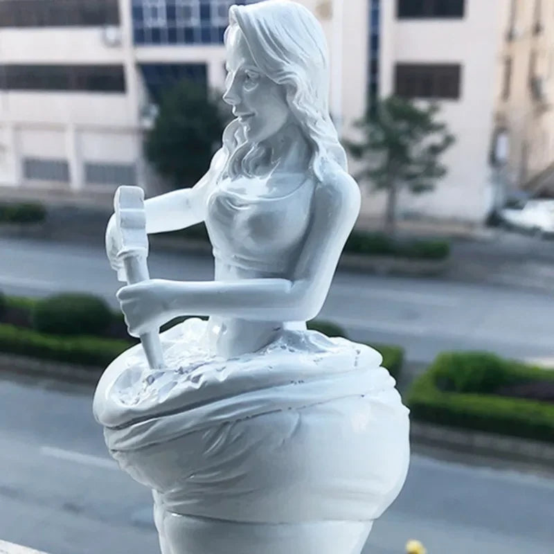 statuette moderne femme blanche dorée buste volumineux fleurs collier outil yoga déco chambre sport