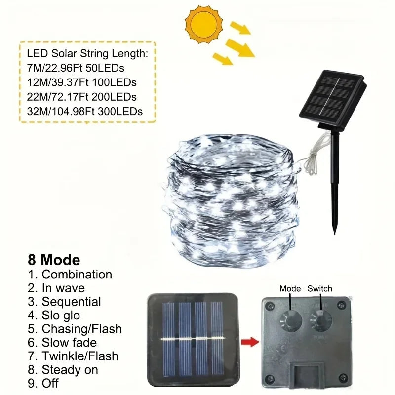guirlande lumineuse solaire extérieure multicolore 50 led 7m moderne fixée piquet