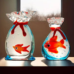 décoration maison boule verre artisanale poisson ruban transparent bleu rouge orange