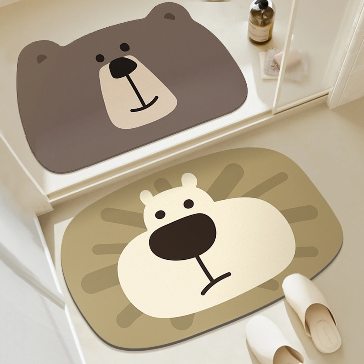 tapis bain caoutchouc antidérapant ours lion motifs animaux marron moderne 40x60cm 50x80cm