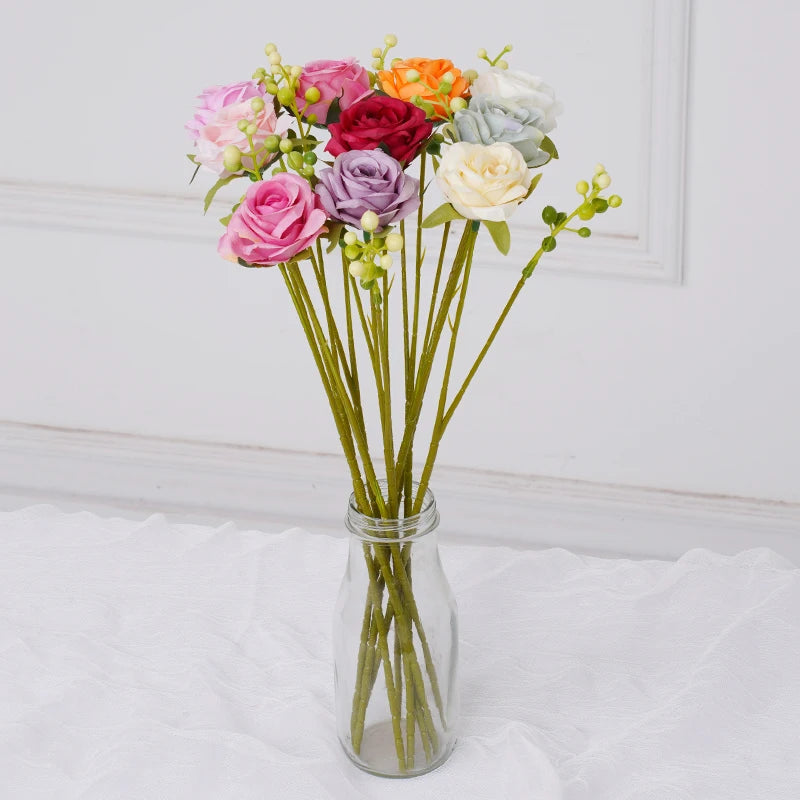 Bouquet fleurs artificielles roses blanches rouges violettes orange classique decoration table mariage événement