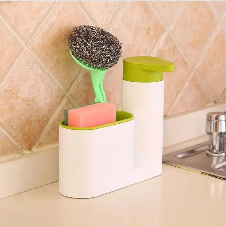 récipient moderne savon shampoing brosse éponge cuisine salle bains blanc vert bleu plastique minimaliste