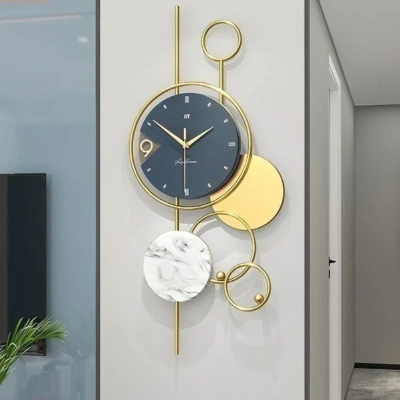 horloge murale moderne minimaliste marbre métal doré aiguilles cadran bleu blanc gris decoration chambre