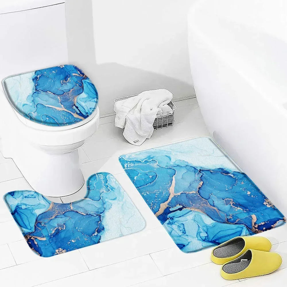 tapis toilette moderne marbre abstrait bleu vert violet non glissant salle bain ensemble pièces