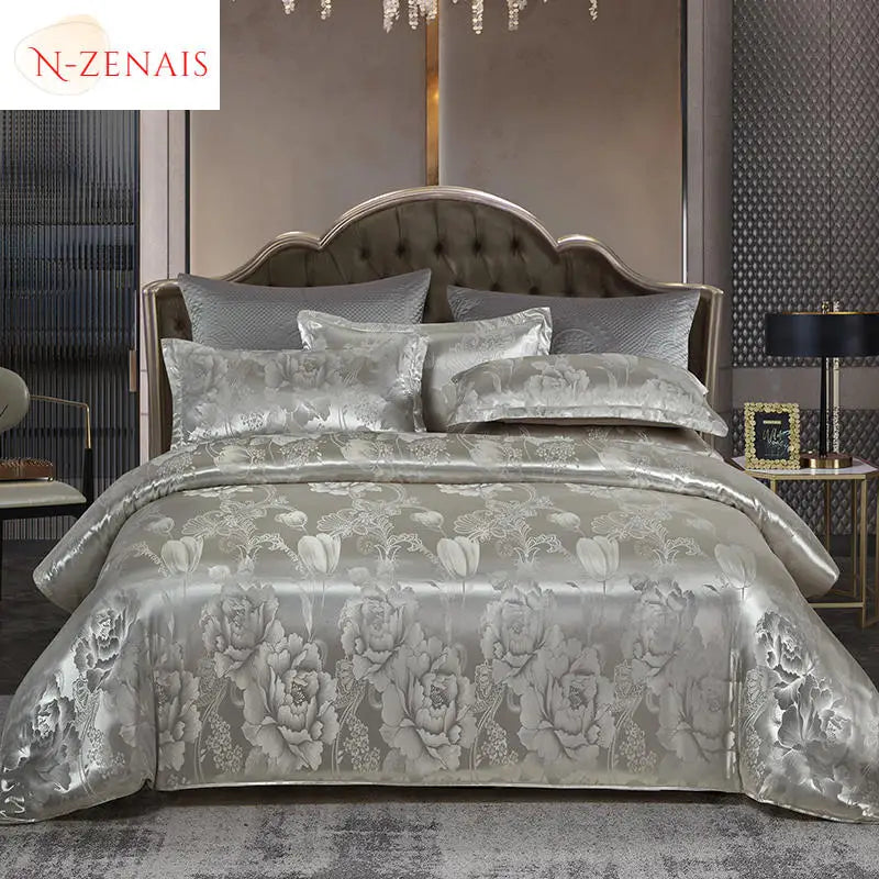 Housse de couette satin jacquard grise 220x240