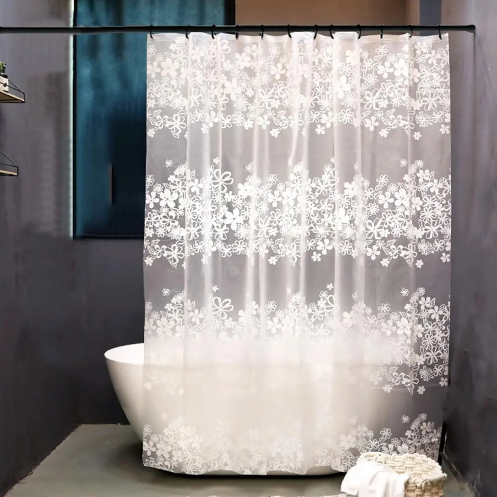 rideau douche transparent motif floral moderne respectueux environnement crochet plastique blanc