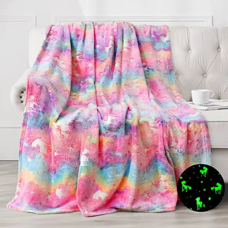 couverture licorne multicolore effet tie dye étoiles enfants moderne portable hiver