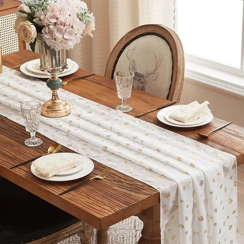 chemin table fleurs dorées vert olive classique noël saint valentin transparent résistant taches