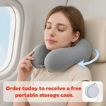 coussin voyage ergonomique mousse mémoire forme gris clips boîte rangement instructions utilisation confortable moderne