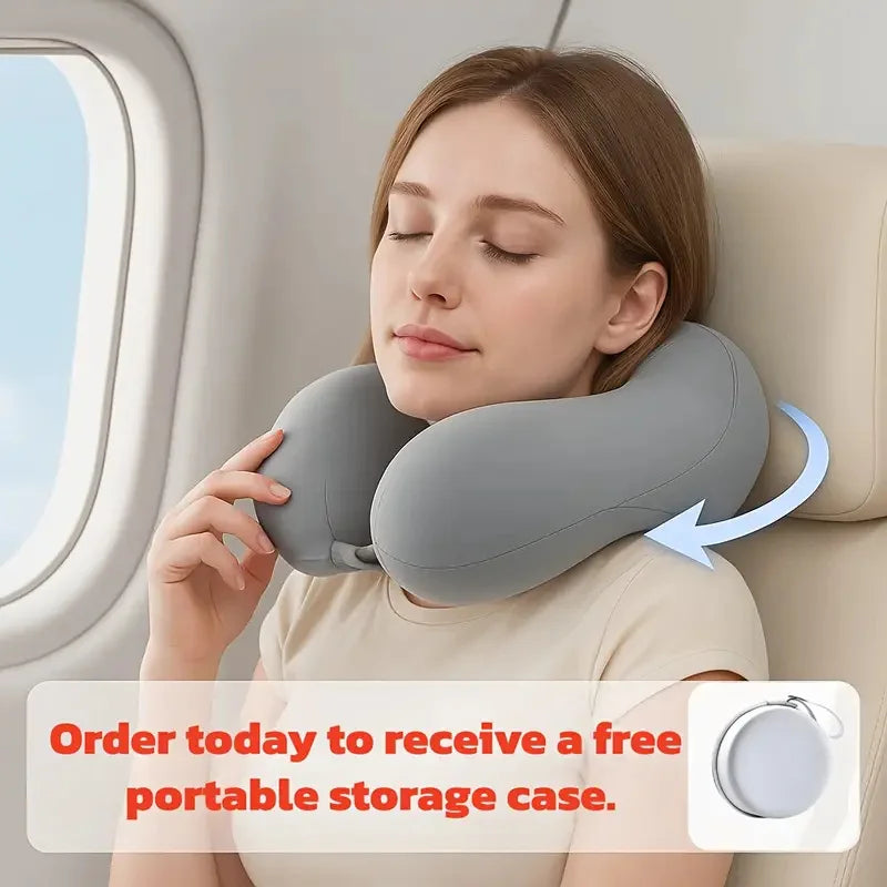 coussin voyage ergonomique mousse mémoire forme gris clips boîte rangement instructions utilisation confortable moderne