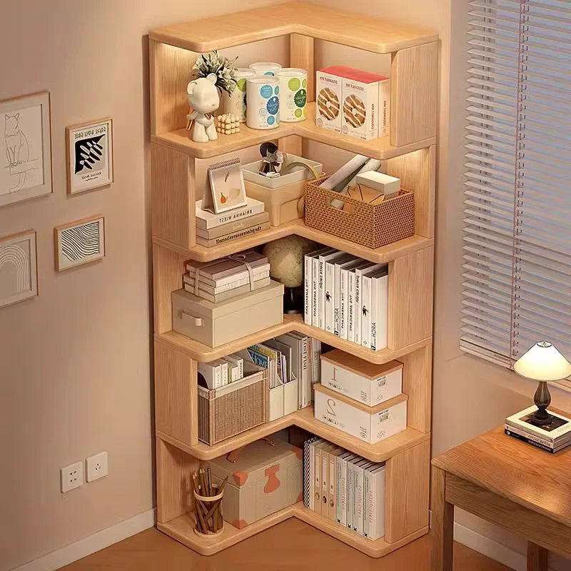 étagère d'angle bois moderne niveaux rangement bibliothèque salon meubles maison