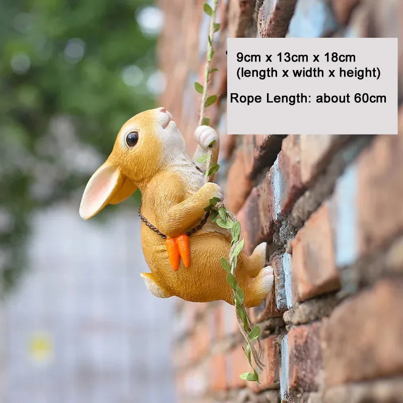 figurine lapin résine orange blanc peluche panier pommes décoration intérieure extérieure balcon jardin