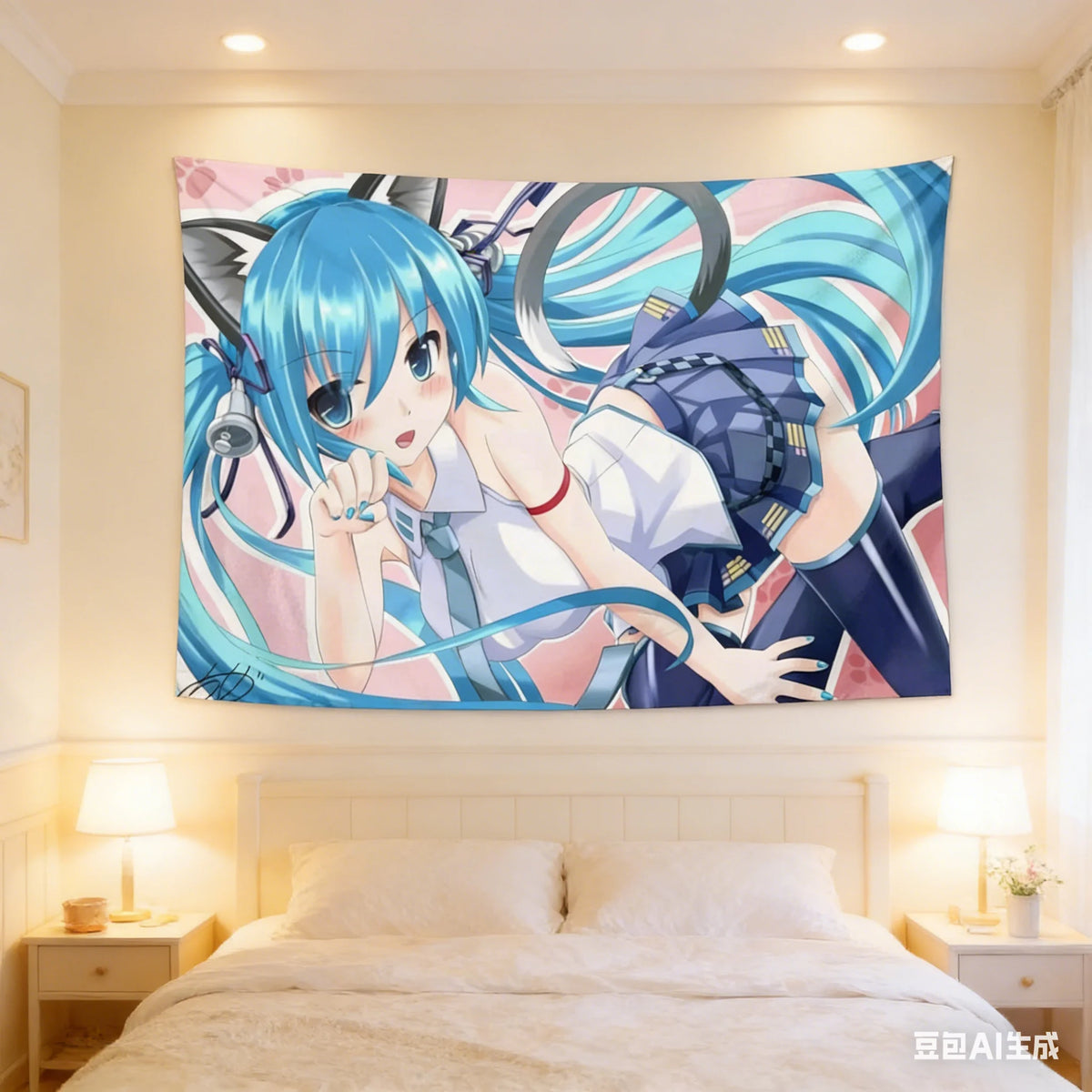 tapisserie anime fille cheveux bleus vêtements scolaires technologie tapisserie kawaii 40x60cm 60x90cm 90x150cm 120x180cm