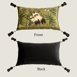 coussins decoratifs velours oiseaux blancs bambou vert pompons noirs classique oriental deco maison