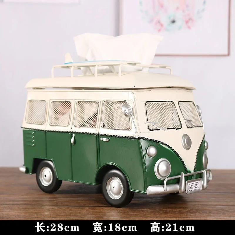boîte mouchoirs bus vintage métal jaune blanche bleue verte rouge décorative rétro salon