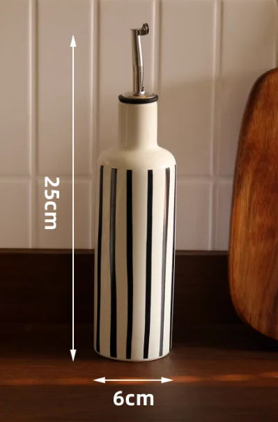 bouteilles cuisine céramique blanc noir rayures fleurs moderne assaisonnement huile épices stockage respectueux environnement